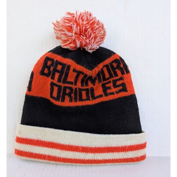 Vintage Baltimore Orioles Beanie Hat Maxwell House Black Orange Stripe 90s MLB - Picture 1 of 4